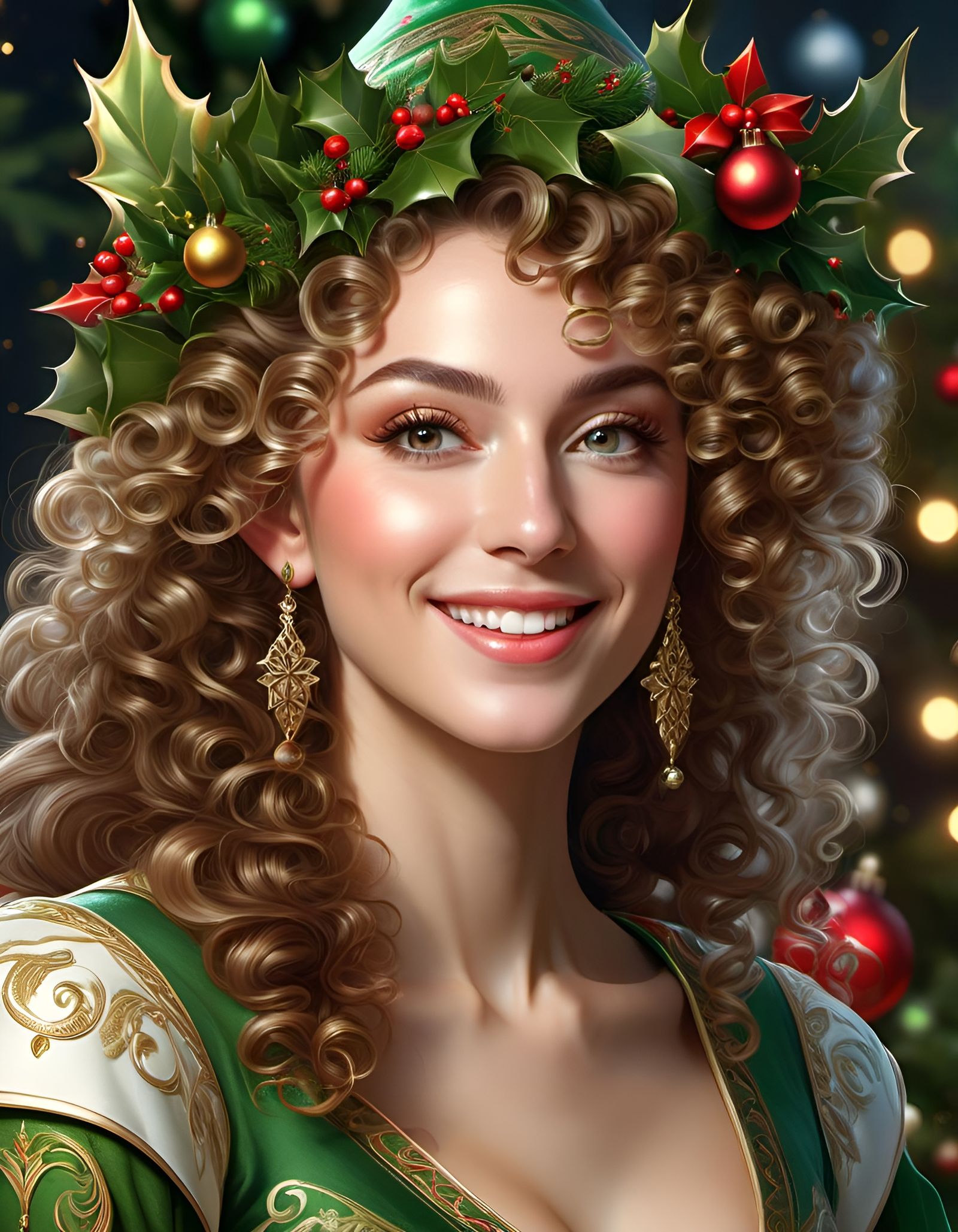 Festive Christmas Elf Selfie in Hyperrealistic Style