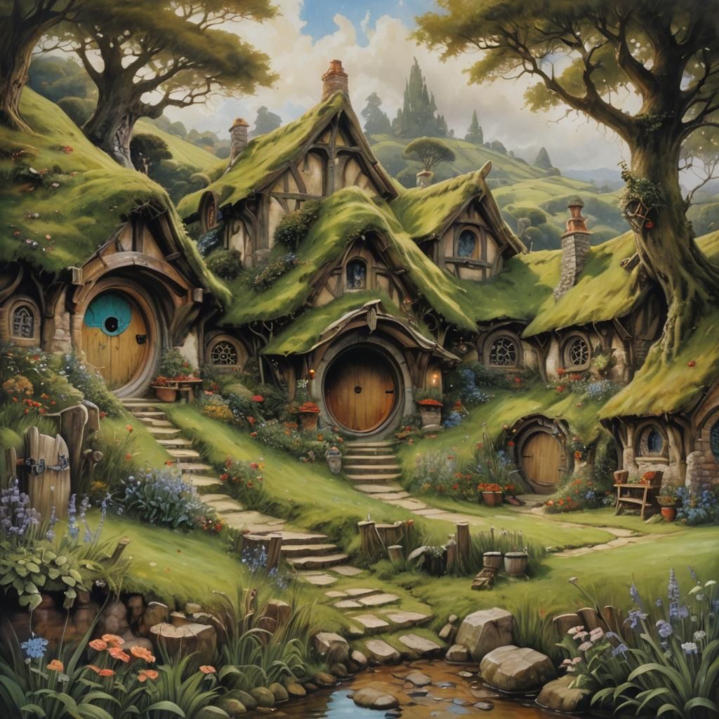 Idyllic Hobbiton Scene Inspired by Brian Froud
