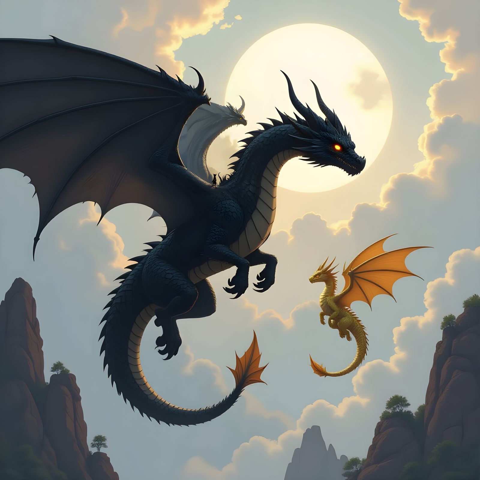 Black Dragon with Morningstar Tail and Golden Companion