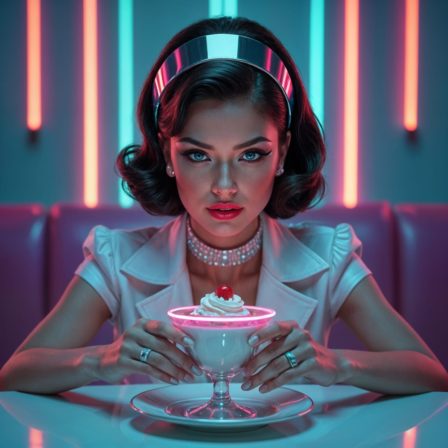 Retro-Futurist Dessert Cocktail in Neon Style