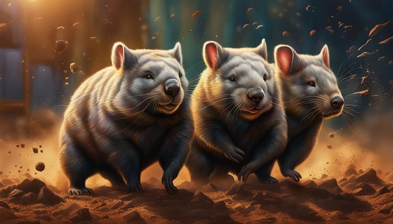 Wombats in Tuxedos: Hyperrealistic Splash Art