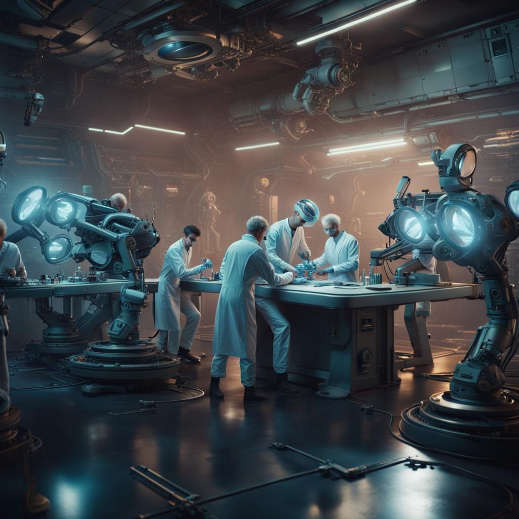 Futuristic Lab: Scientists Study Alien Artifact