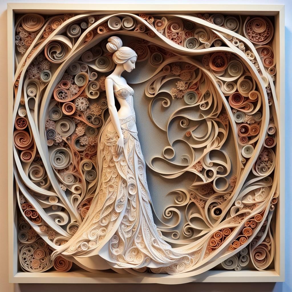 Detailed Paper Art Woman Inspired by Gaudi