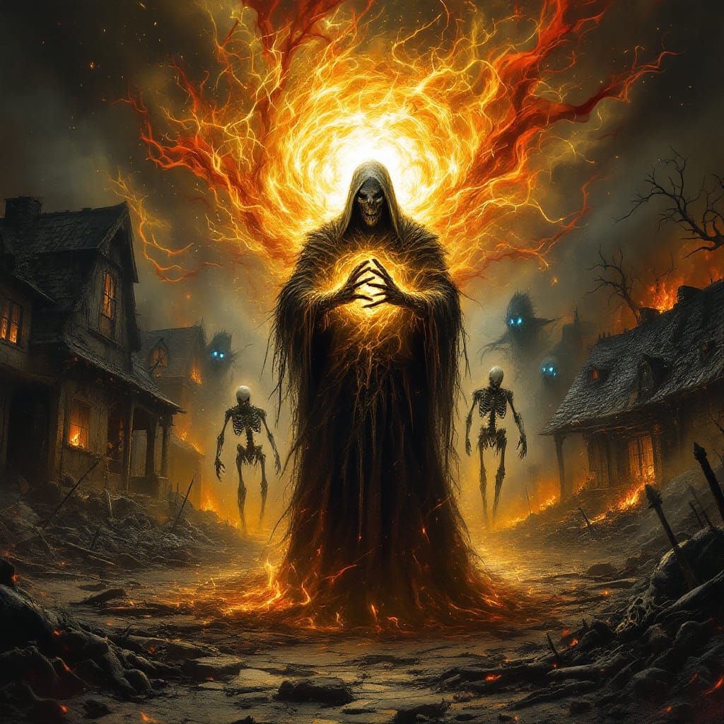 Necromancer Summons Undead with Fiery Energy