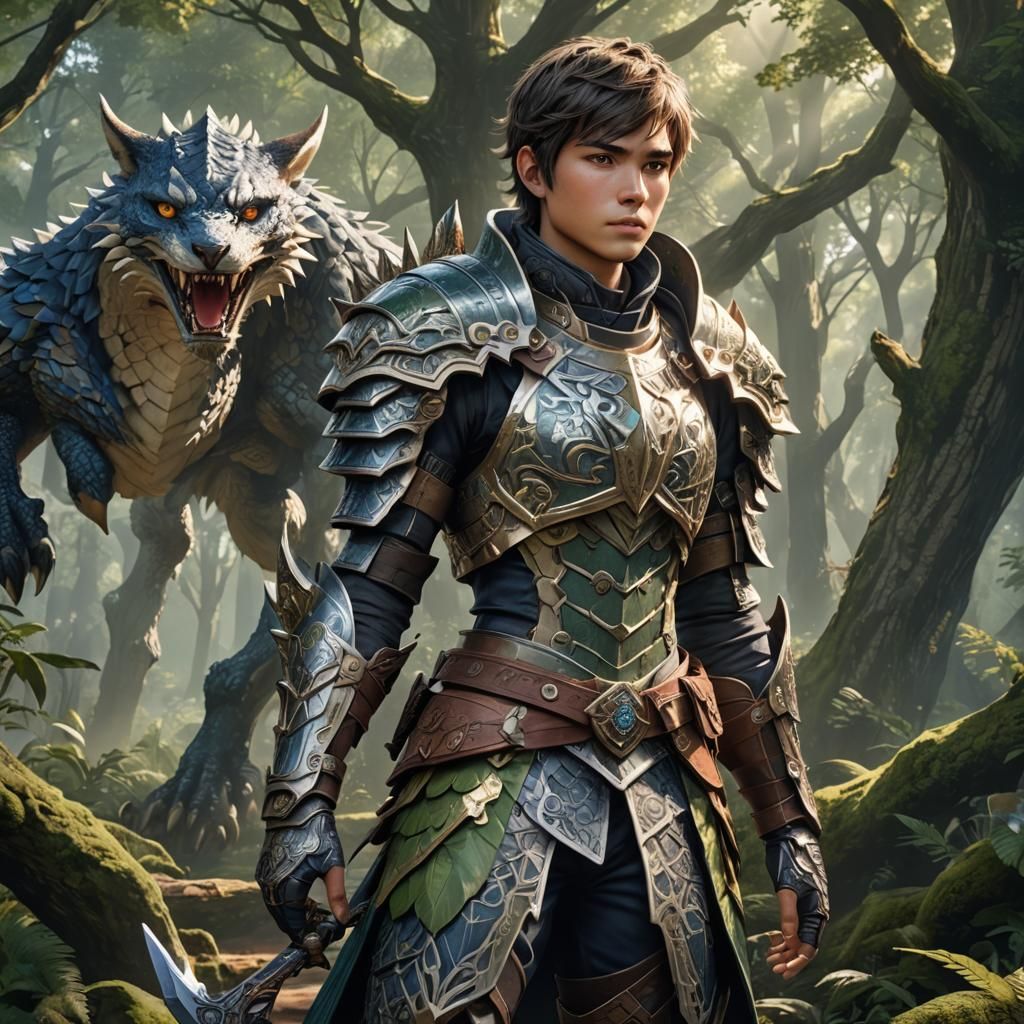 Medieval Fantasy Monster Hunter in Forest Atmosphere