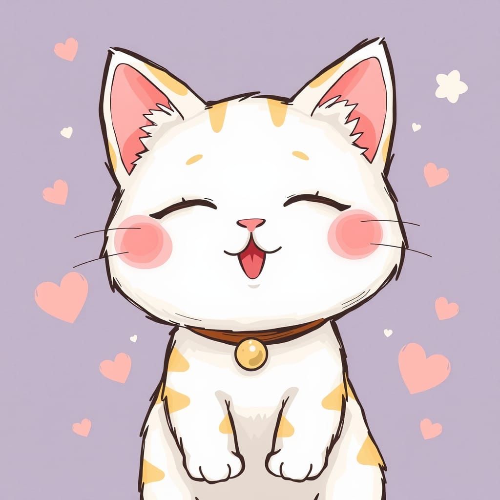 Adorable Kawaii Cat Art Illustration