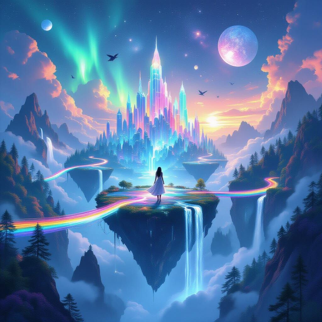 Rainbow Bridges Connect Floating Fantasy Islands