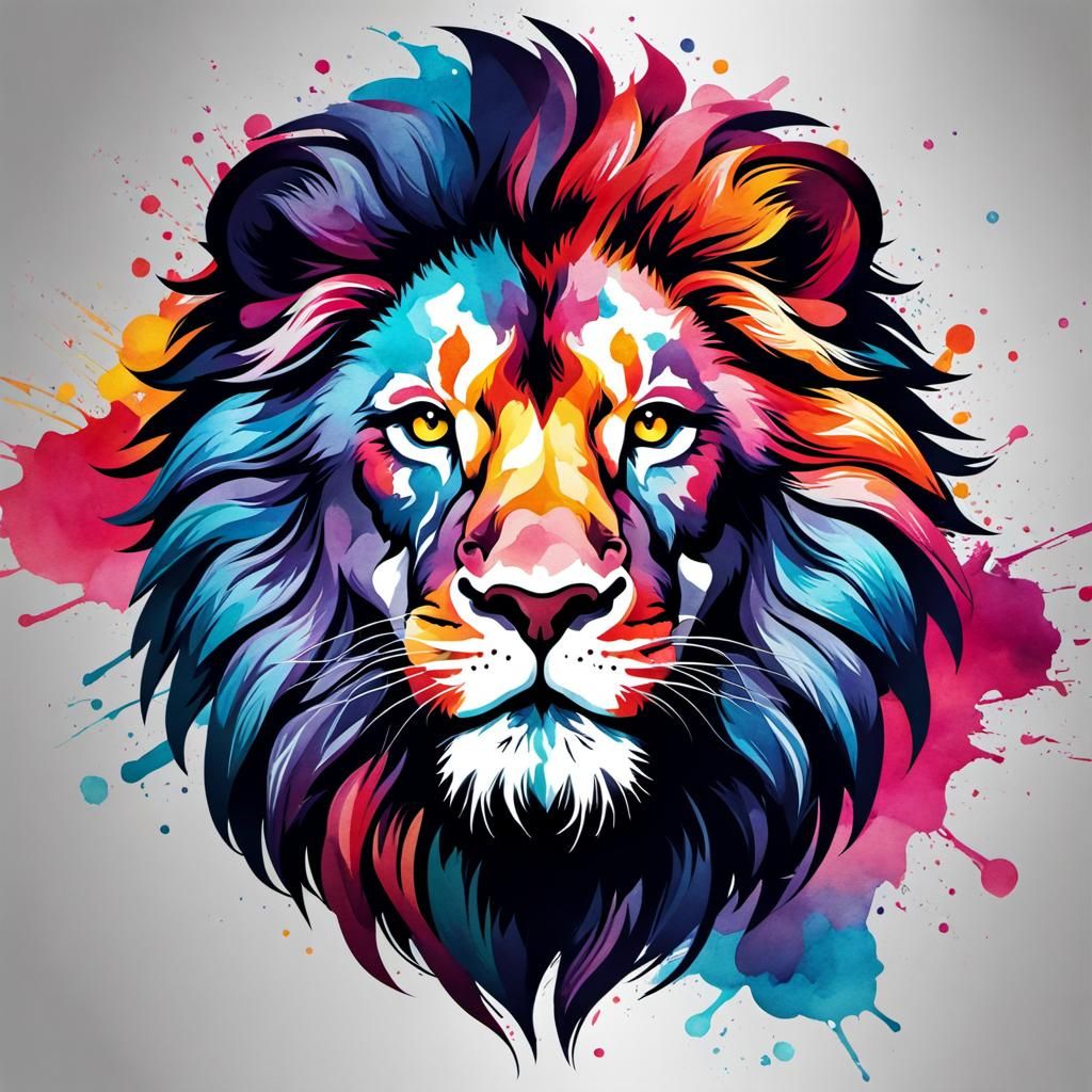 Colorful Lion Logo in Watercolor Style