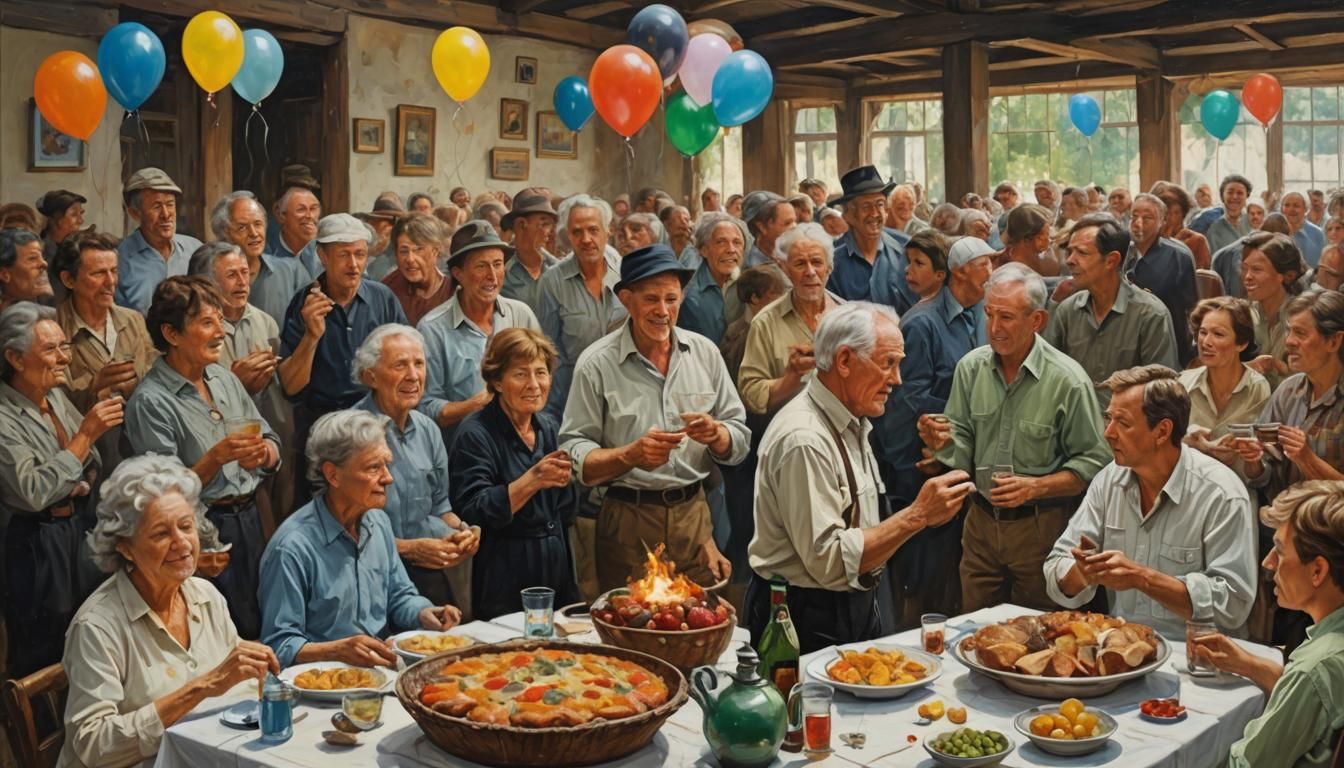 Birthday Celebration as Oil Painting
