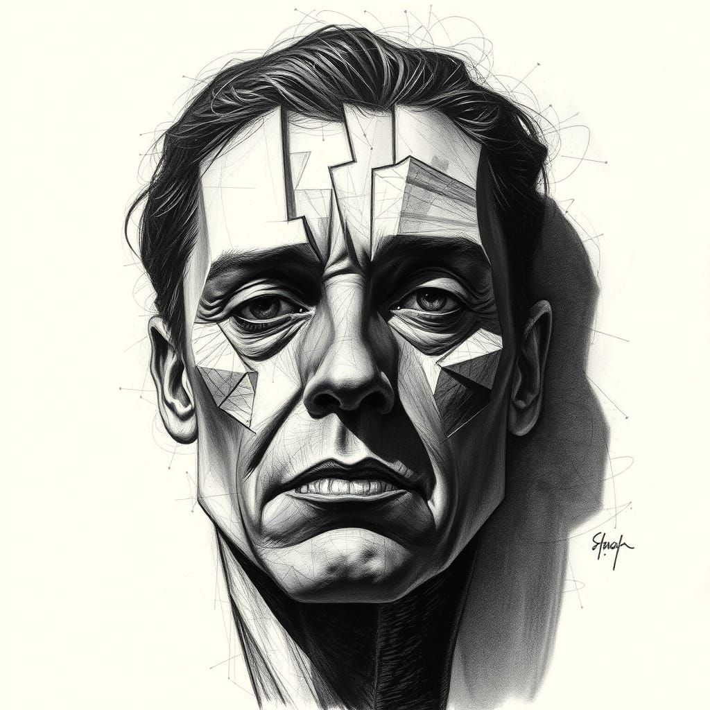 Cubist Face Drawing with Geometric Planes and Textures