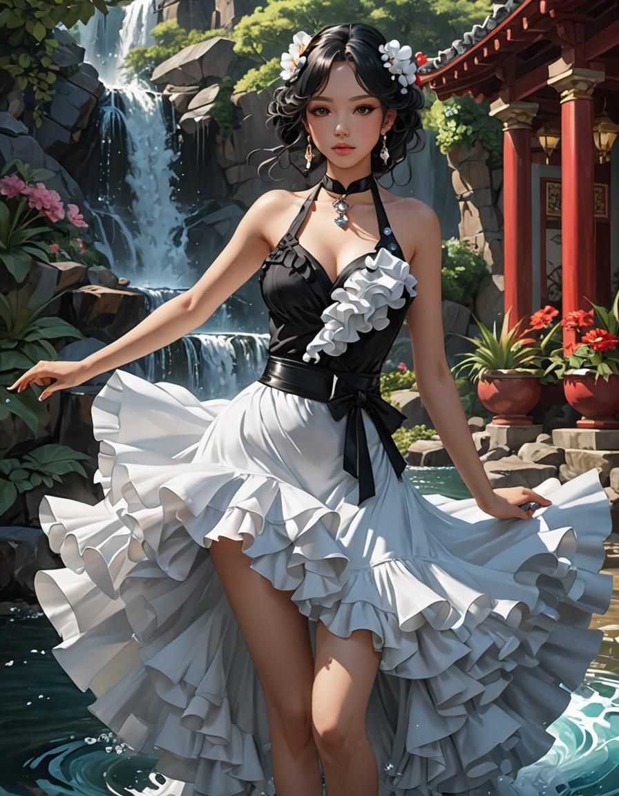 Flowing Water Flamenco Dress in 3D Anime Art