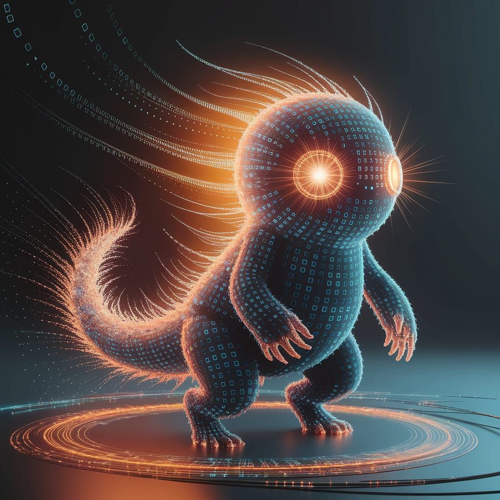 Shifting Hexadecimal Creature in Digital Void