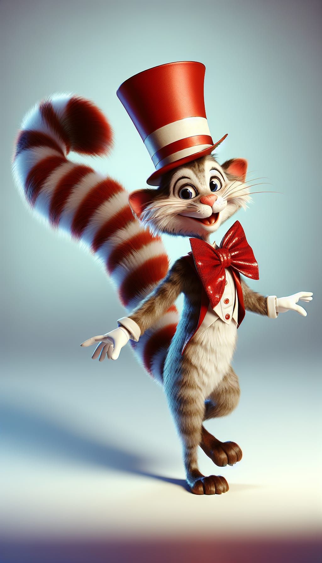 Whimsical Anthropomorphic Cat in Red and White Attire