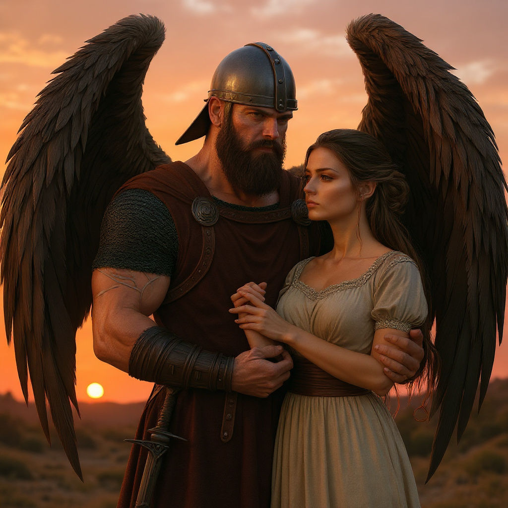 Viking Warrior Embraces Woman Tenderly