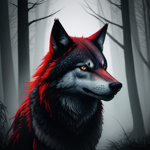 Crimson Wolf Portrait in Moody Cinematic Style