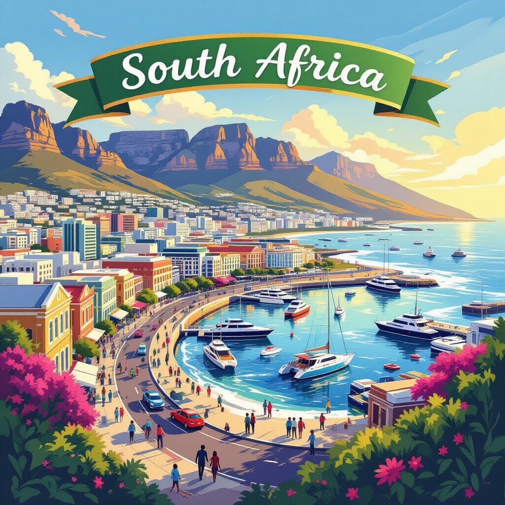Vibrant South Africa Sticker Featuring Cape Town Landmarks