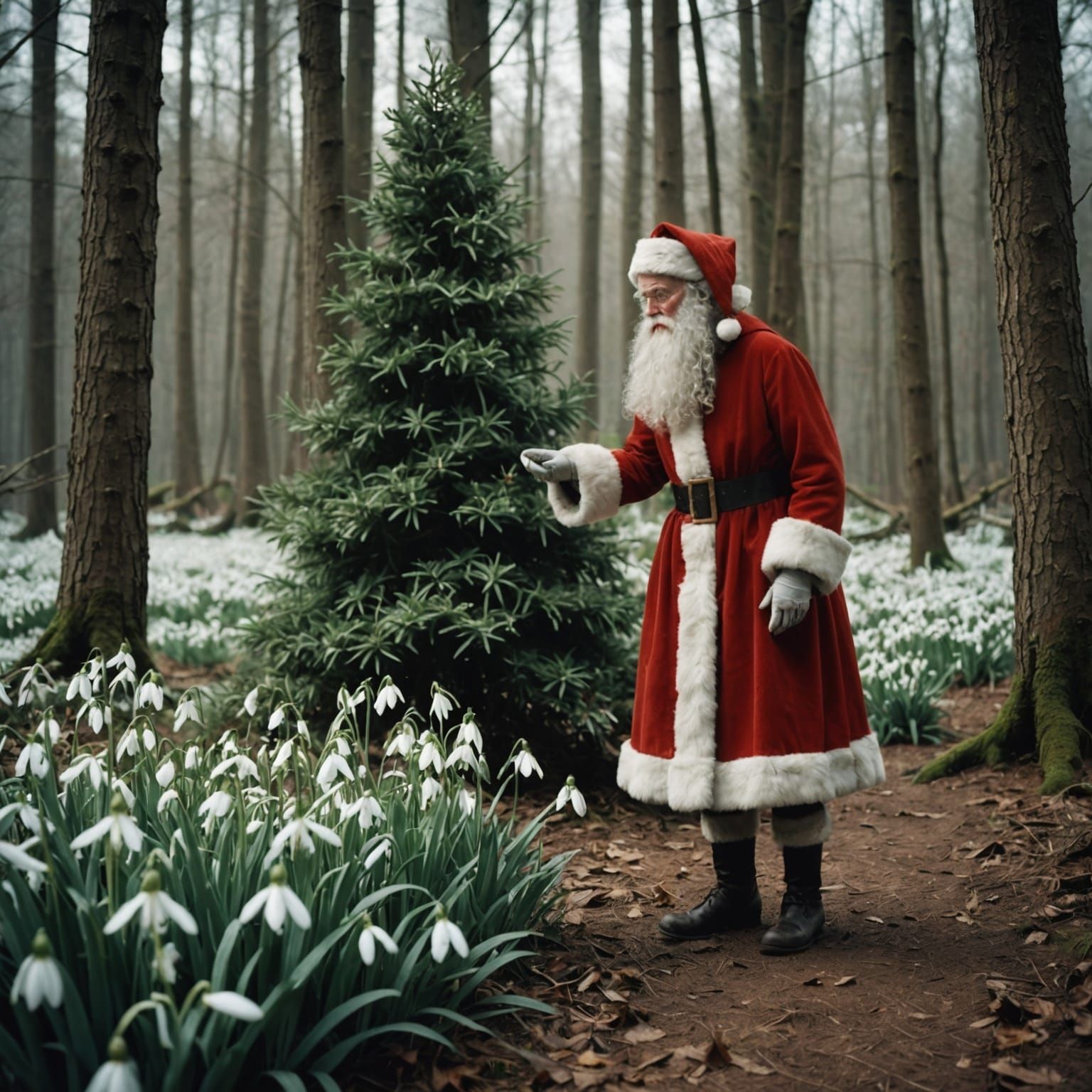 Girl Searches for Snowdrops with Santa: Cinematic Still