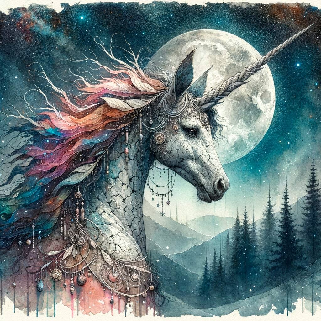 Mystical Forest Unicorn in Pastel Watercolor