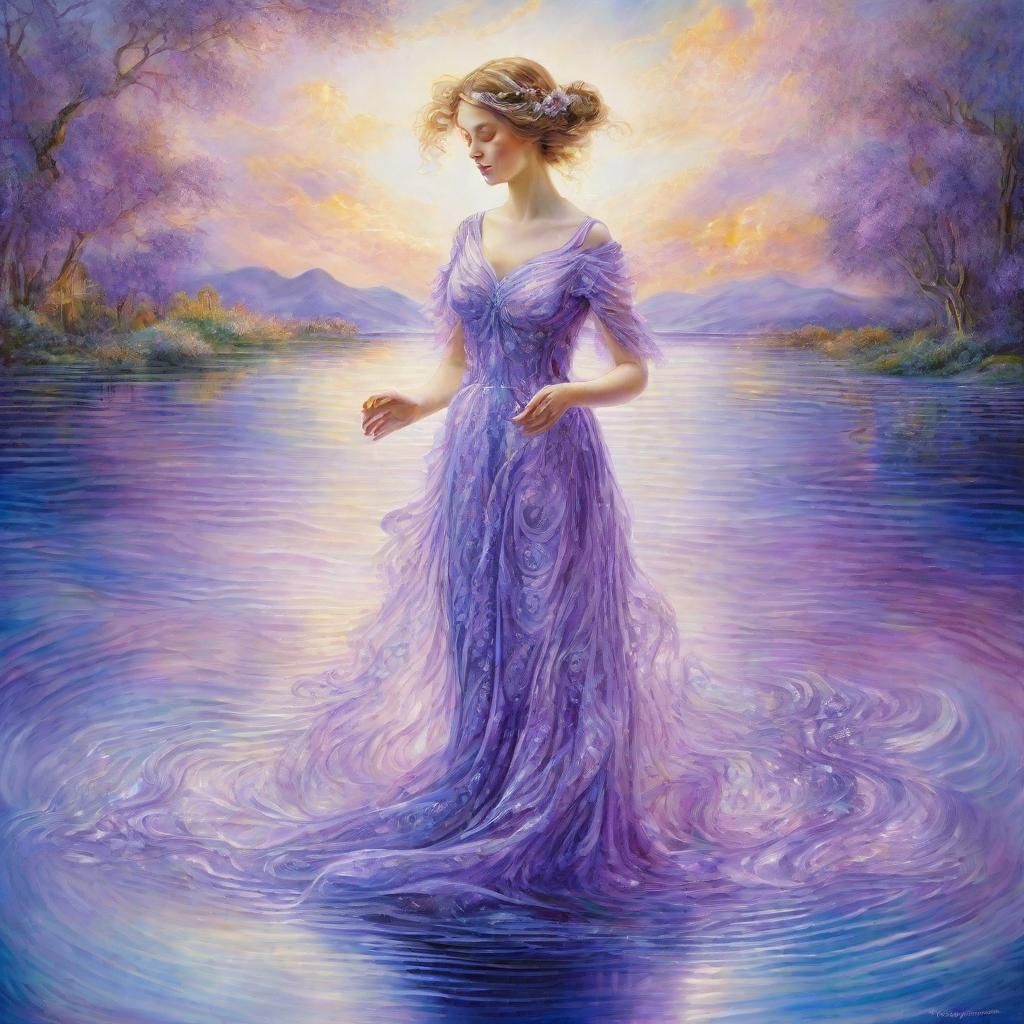 Lady in Glass Lake: Neo-Impressionism Masterpiece