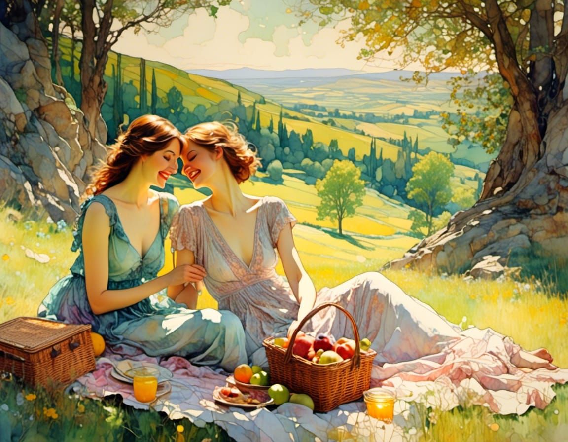 Art Nouveau Picnic in Sun-Drenched Valley