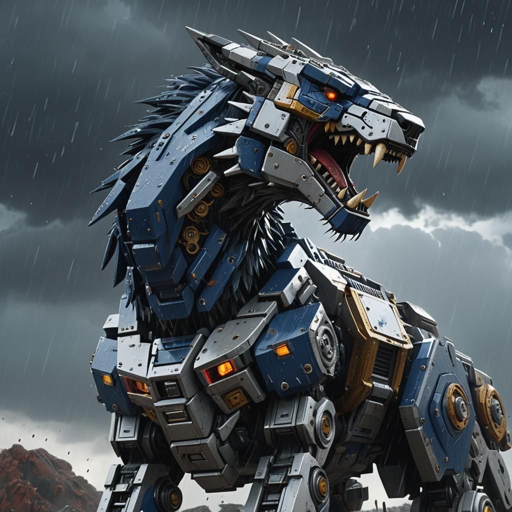 Dramatic Photorealistic Portrait of a Zoid Beast Howling