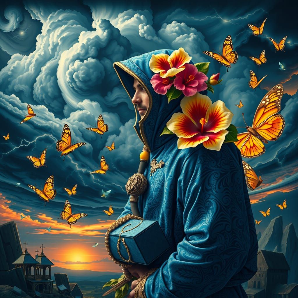 The Ink Warrior in Elegant, Postmodern Style, Wearing Hoodie...