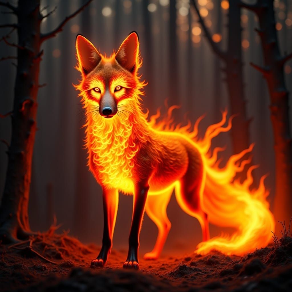 Fiery Fox in Burning Forest