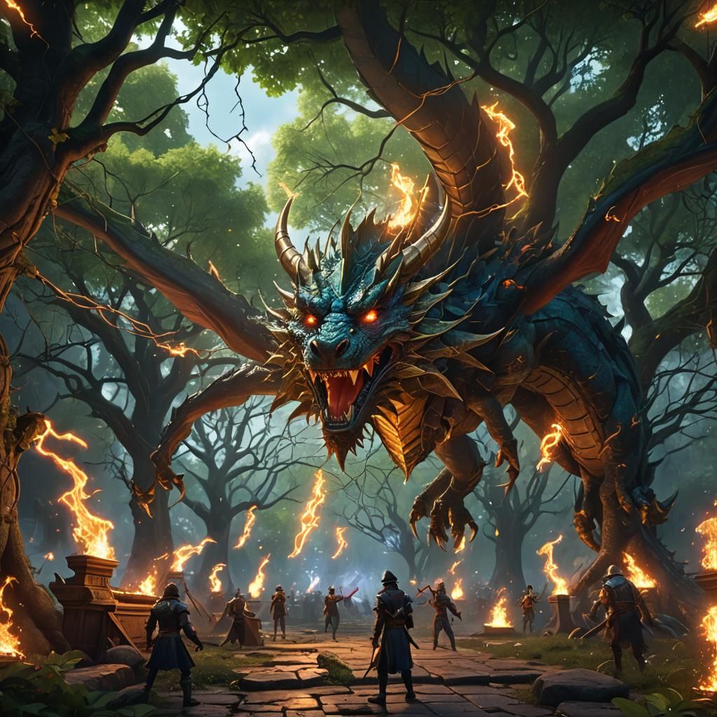 Fantastical Dragon Fire Festival in Detailed Matte Painting