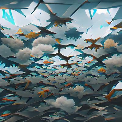Tessellated Birds and Fish in Digital Illustration