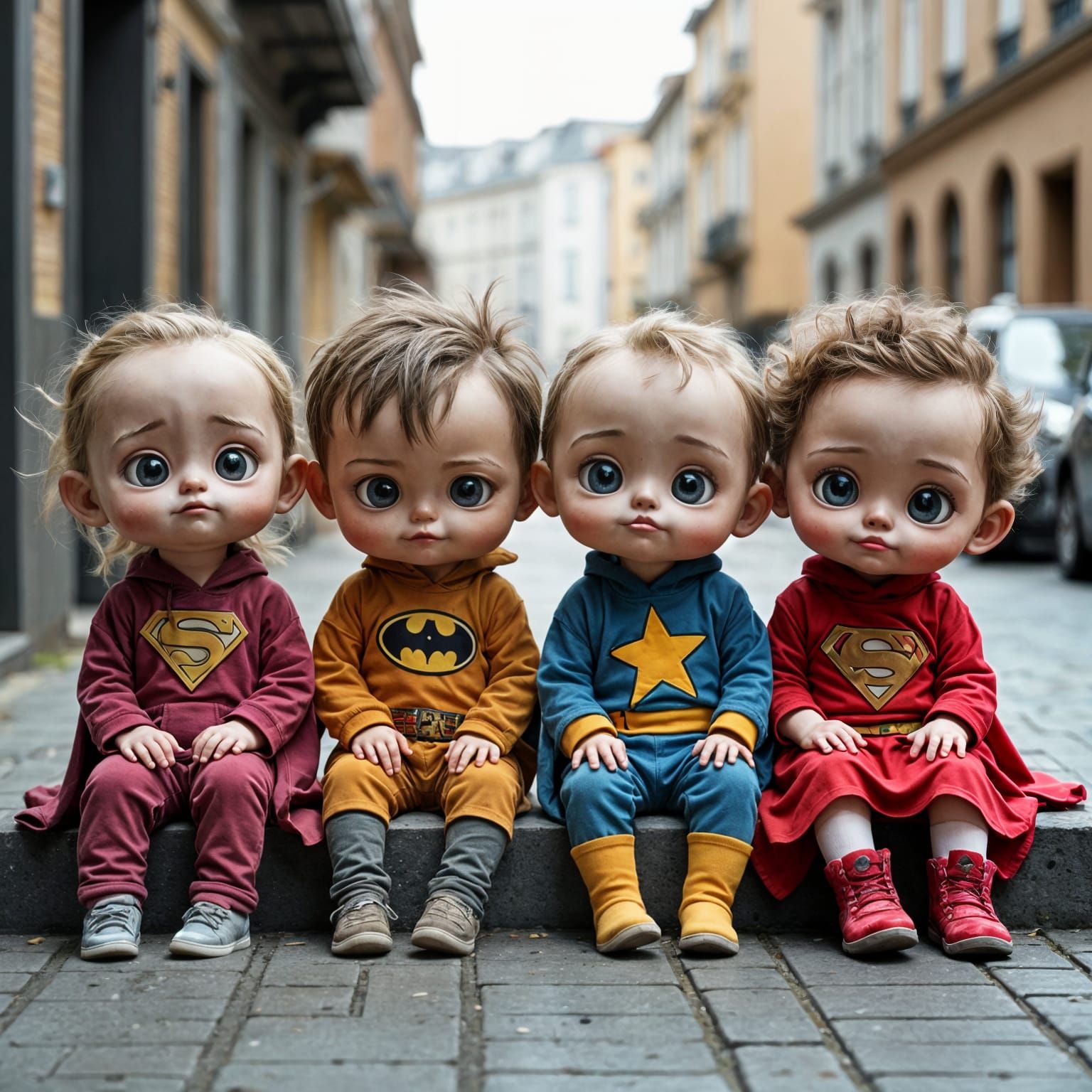 Multicultural Superhero Children with Surreal Chibi Heads