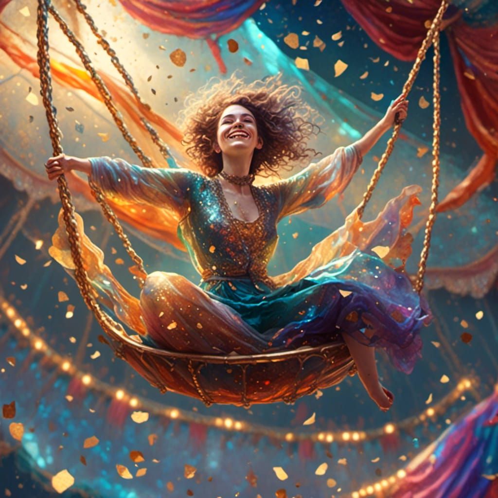 Acrobat in Silk Tunic Under Circus Tent