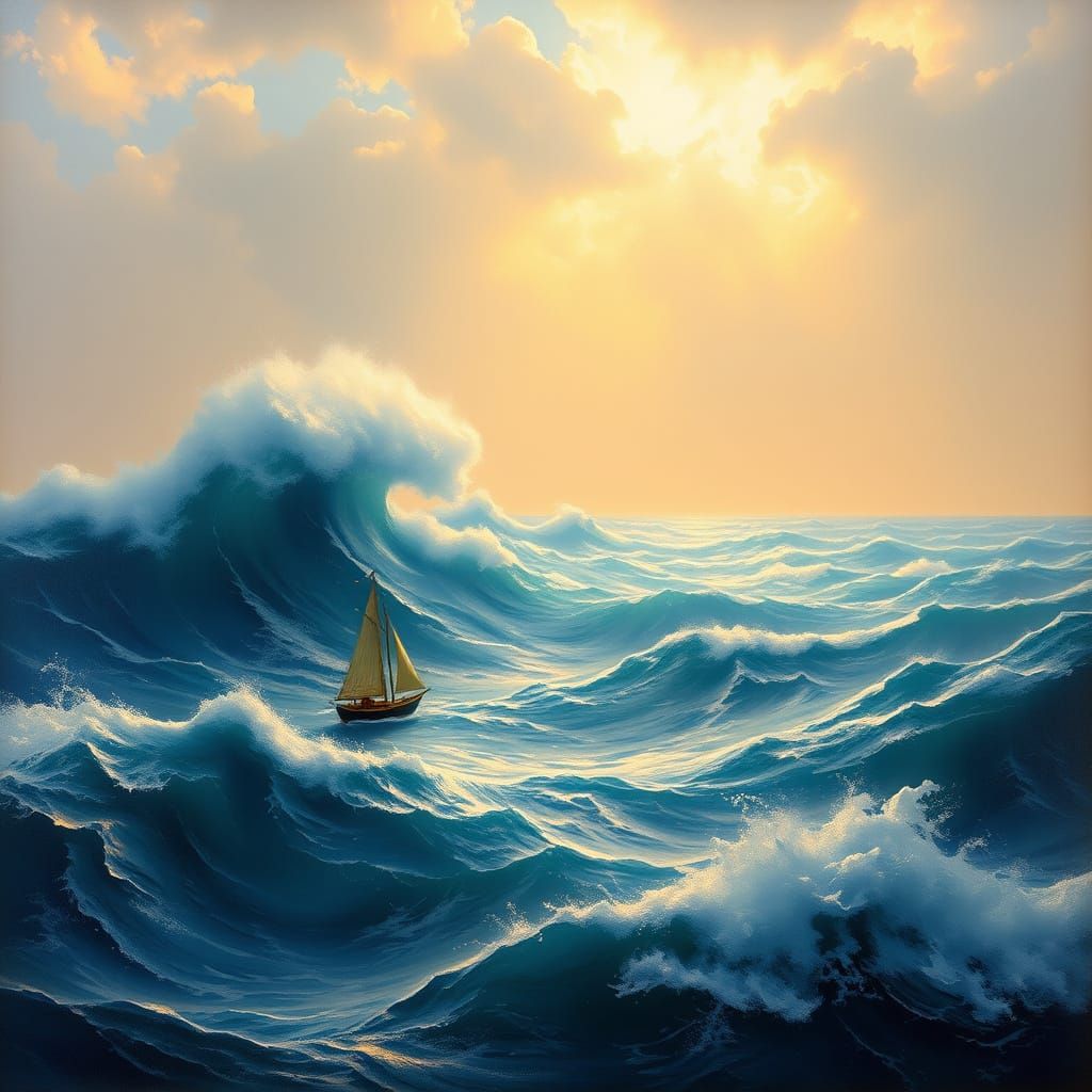 Dramatic Seascape with Lone Sailboat