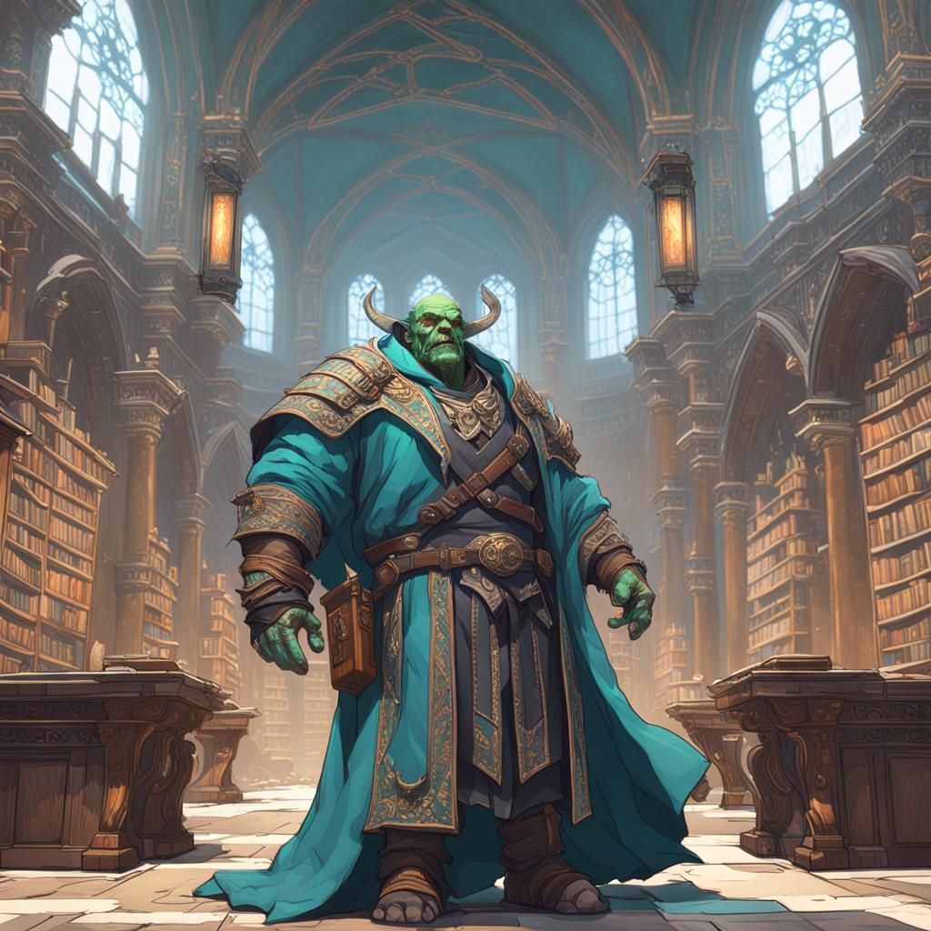 Orc Scholars in Library, Digital Art