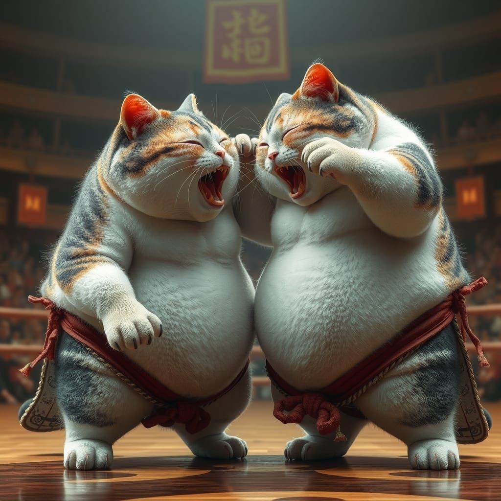 two sumo cats fighting