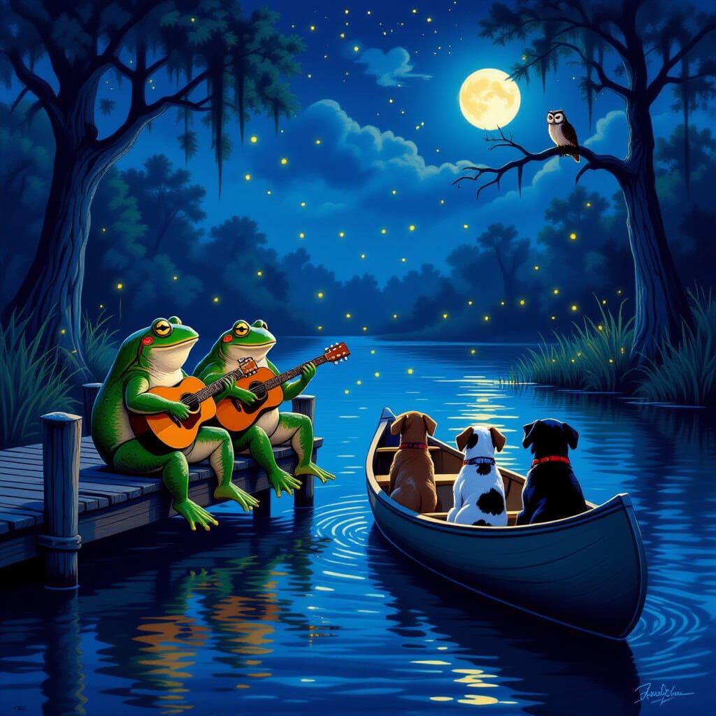Bullfrogs Play Jazz for Dogs on Bayou Jetty