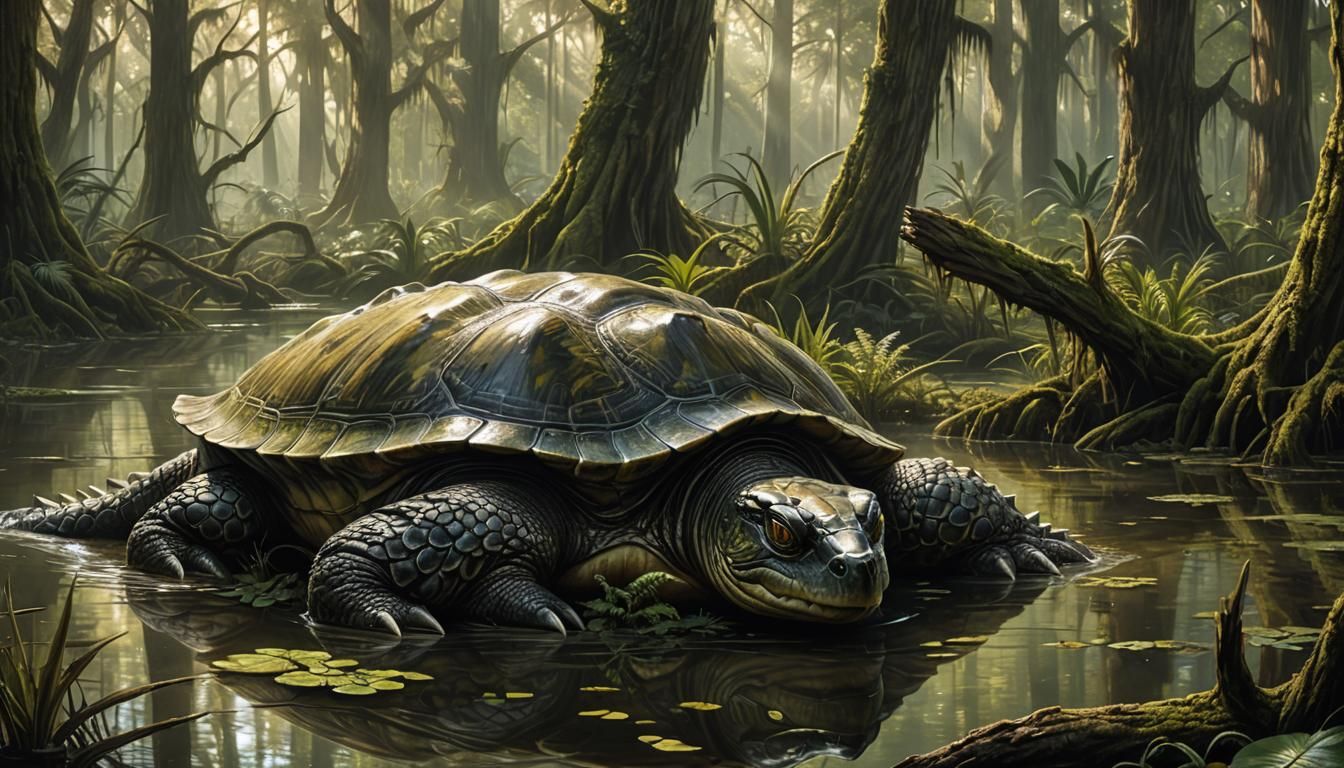 Imagine a hyper-realistic depiction of a monstrous creature ...