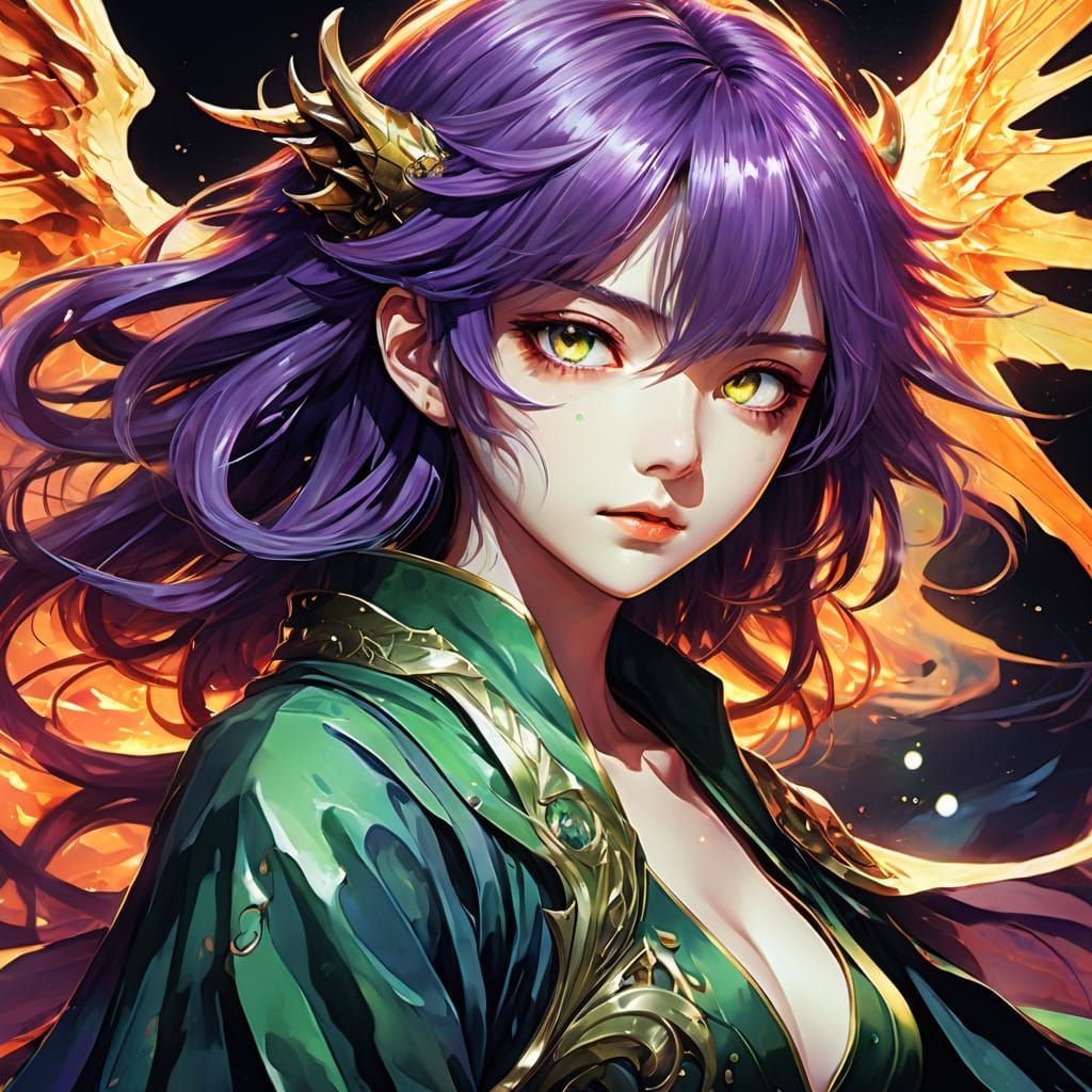 Futuristic Anime Demon Battles Winged Dragon in Vibrant Wate...