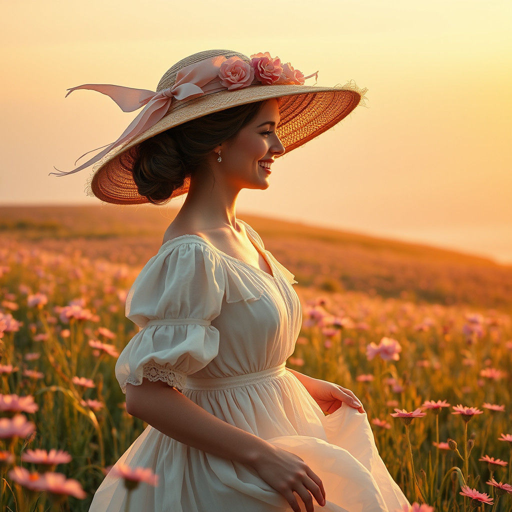 Woman in Straw Hat, Impressionist Painting