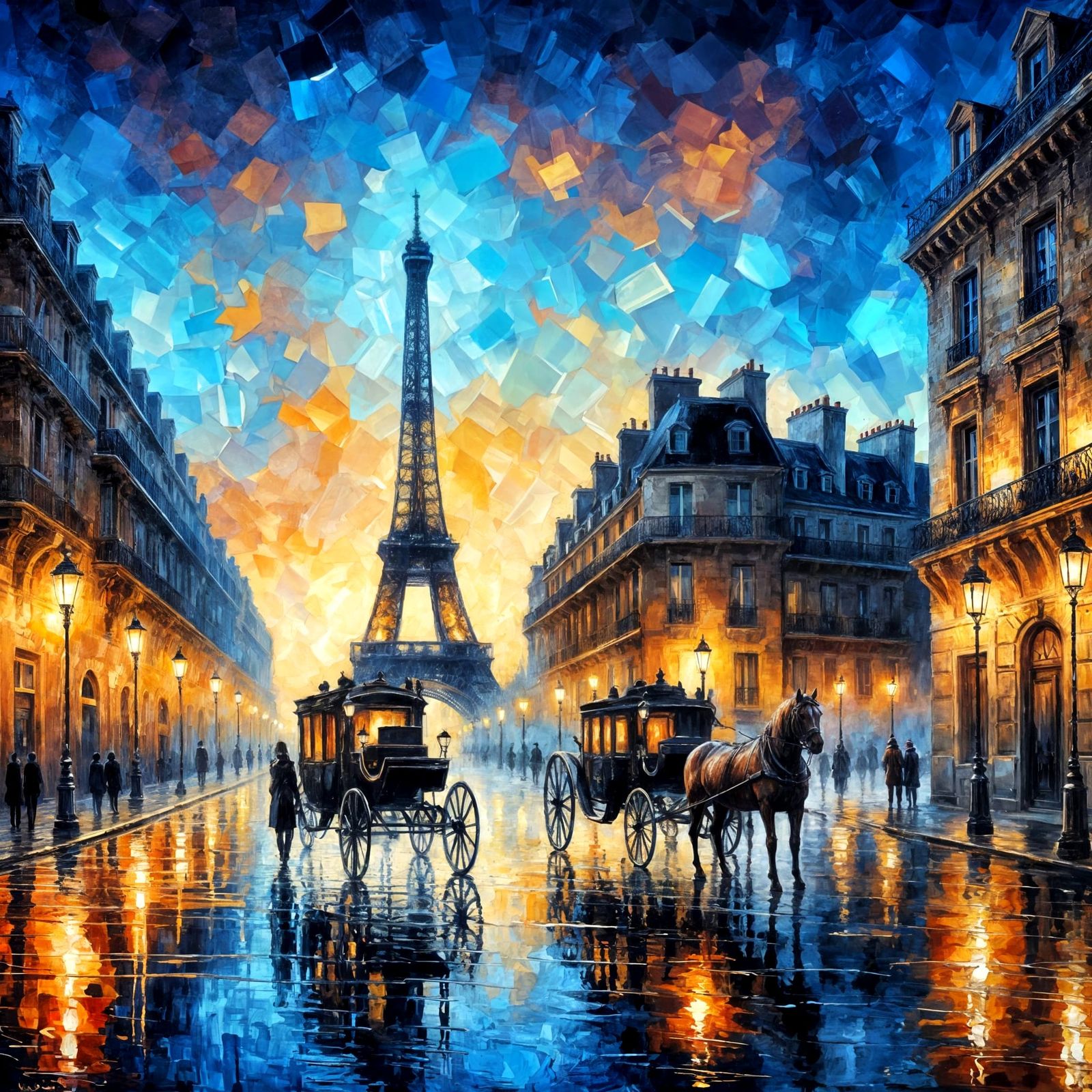 Romantic Parisian Dusk in Impressionistic Style