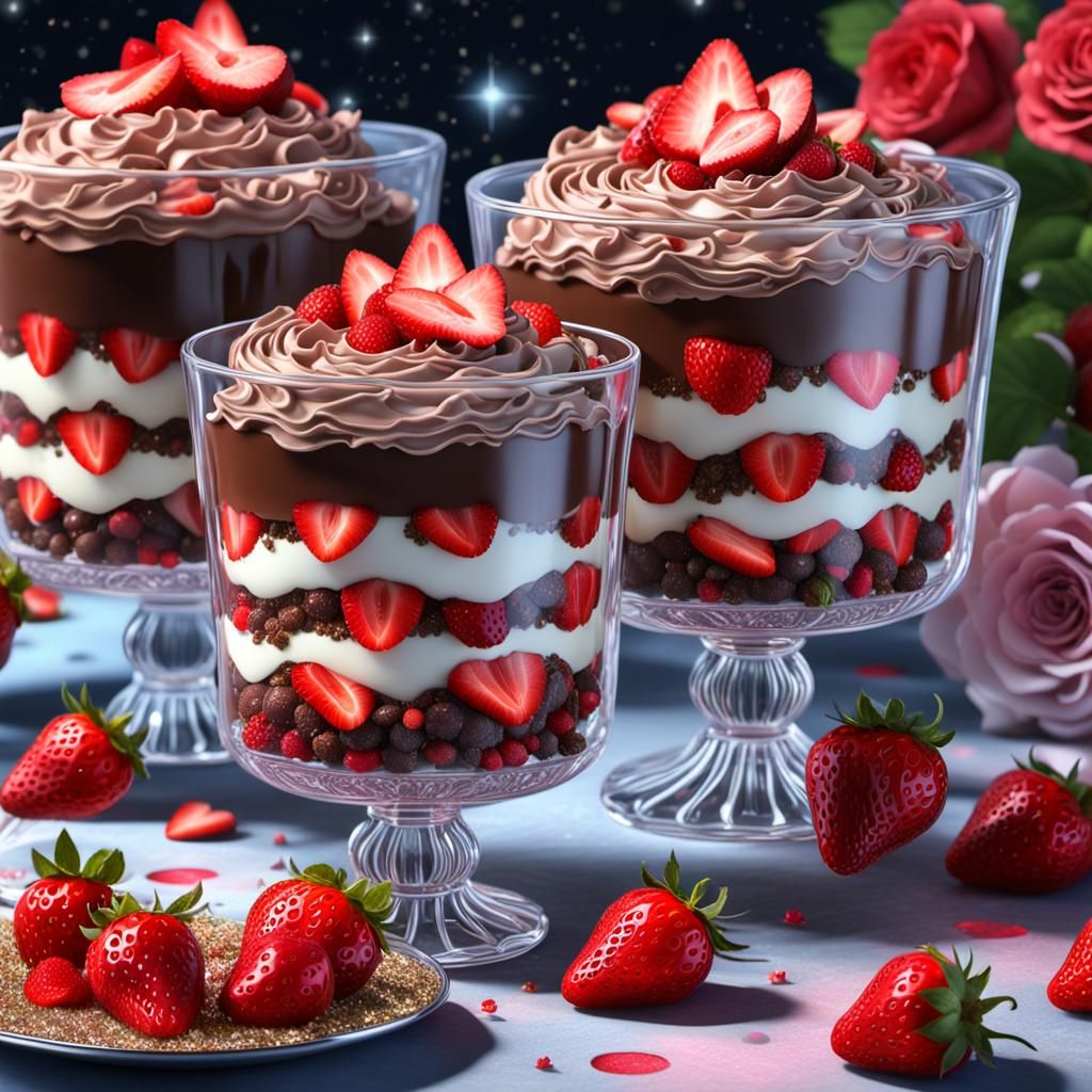 Chocolate Strawberry Trifle in Blooming Rose Garden