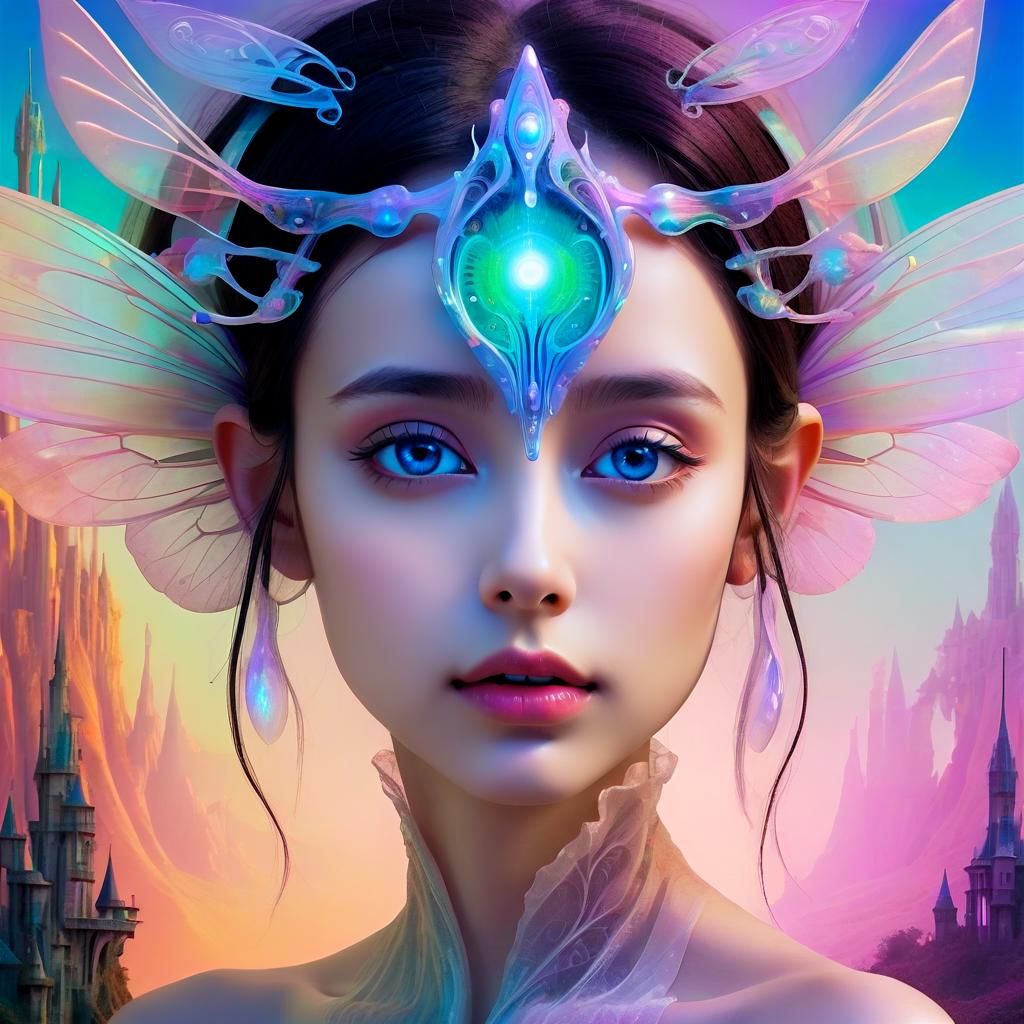 Iridescent Fairy in a Psychedelic Biometric Dream