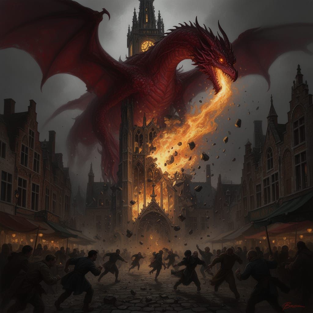 Crimson Dragon Attacks Bruges Belfry With Fiery Descent