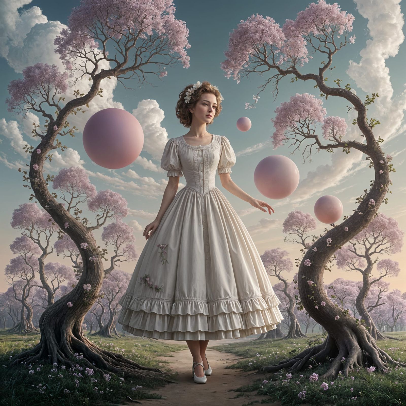 Ethereal Woman in Art Nouveau Dreamscape