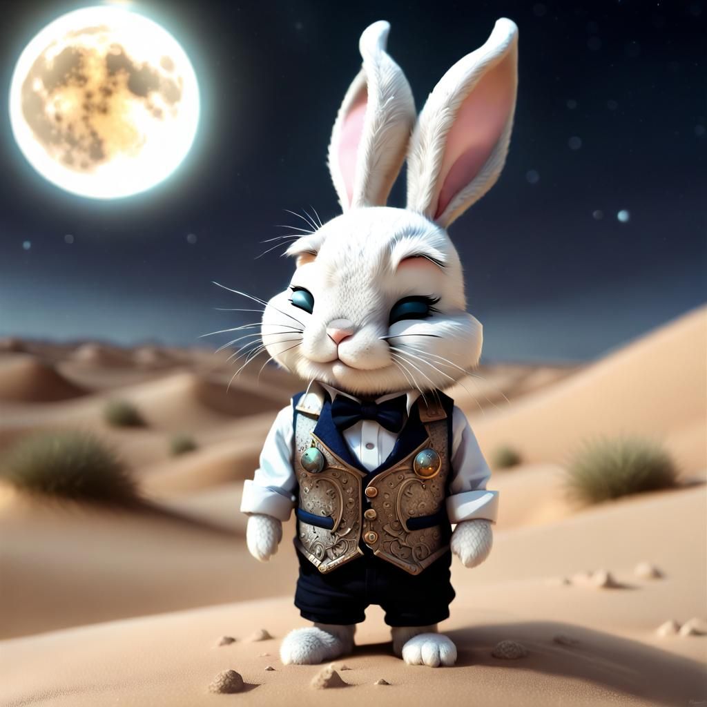 Rabbit on the Moon in Detailed 3D Style
