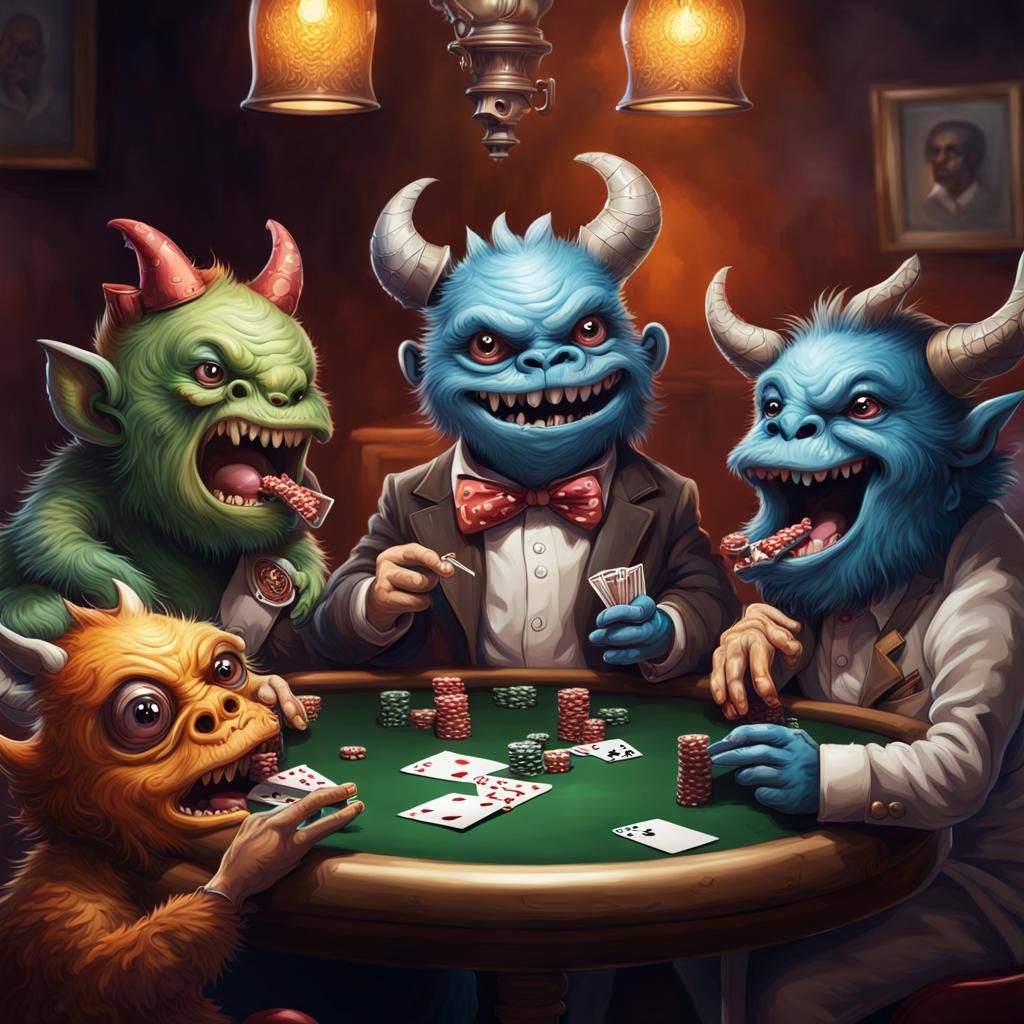 Hyperrealistic Baby Monsters Playing Poker
