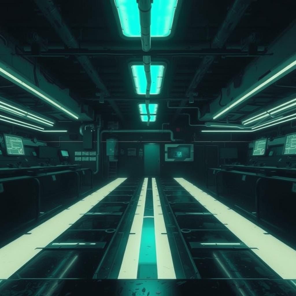 Eerie Underwater Research Center in Retro Videogame Style