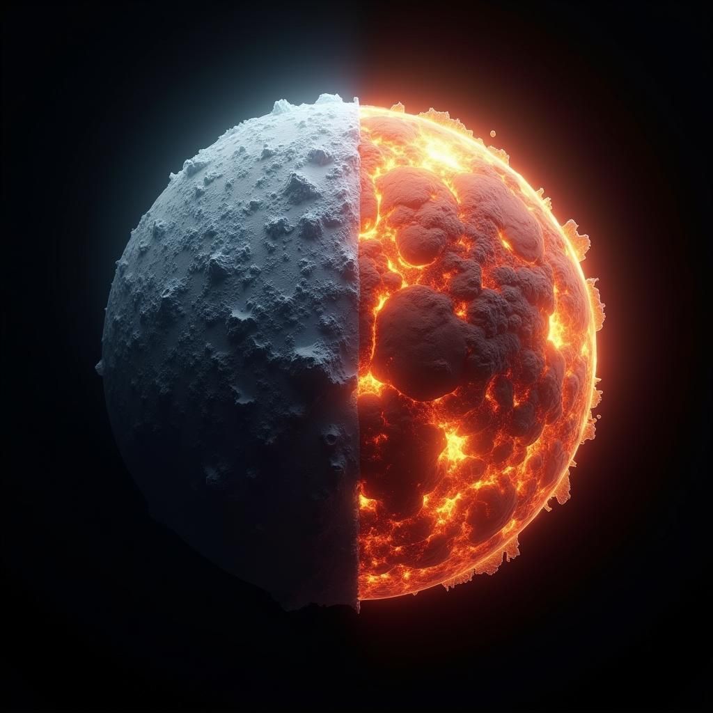 Half Fire, Half Ice Planet in Space