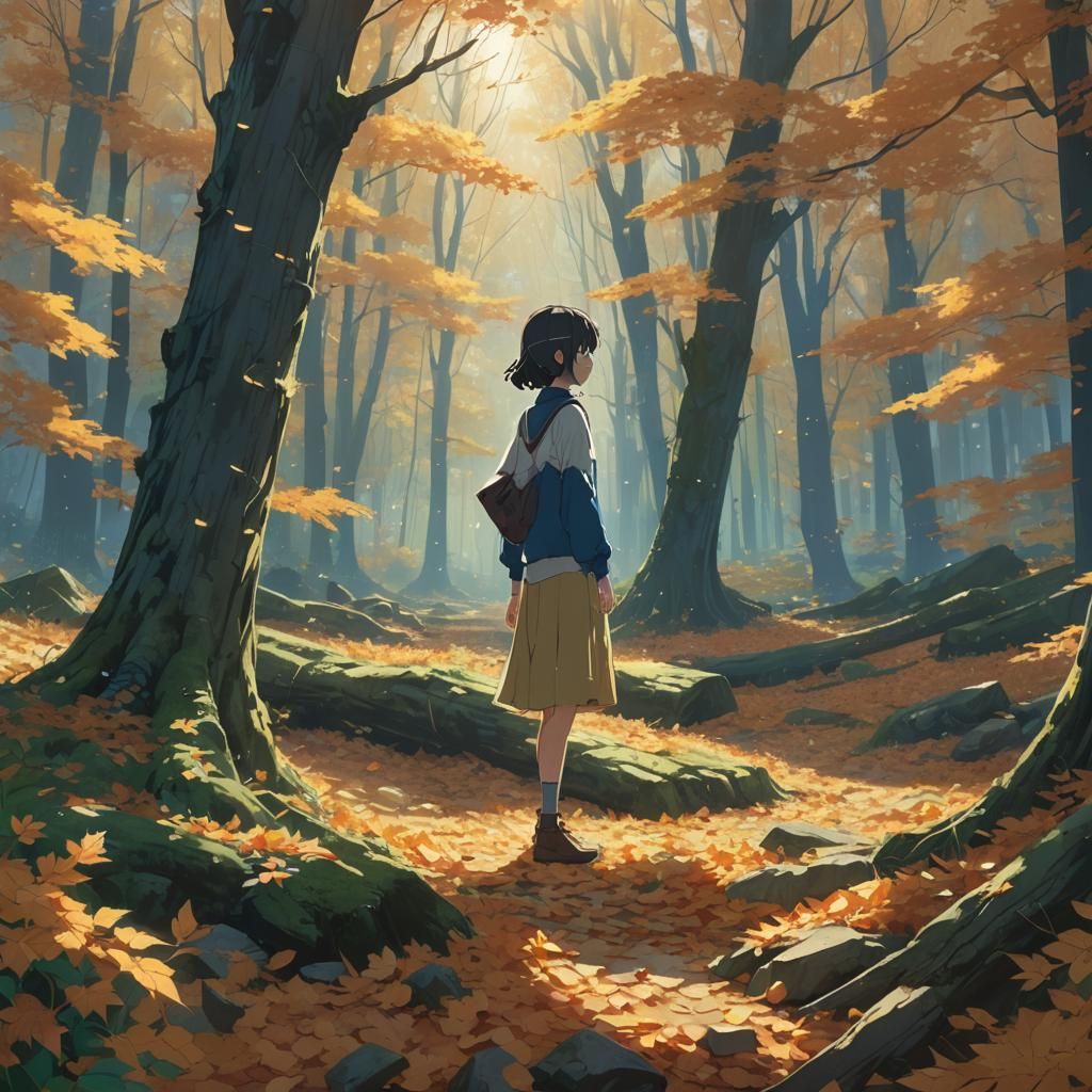 Autumn Fae in Forest Glade: Anime Concept Art