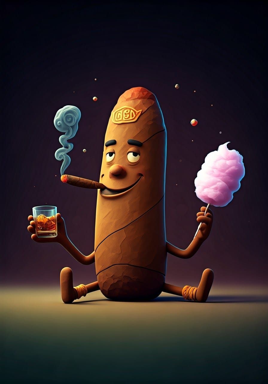 Happy Chibi Cigar Enjoying Life: Digital Illustration