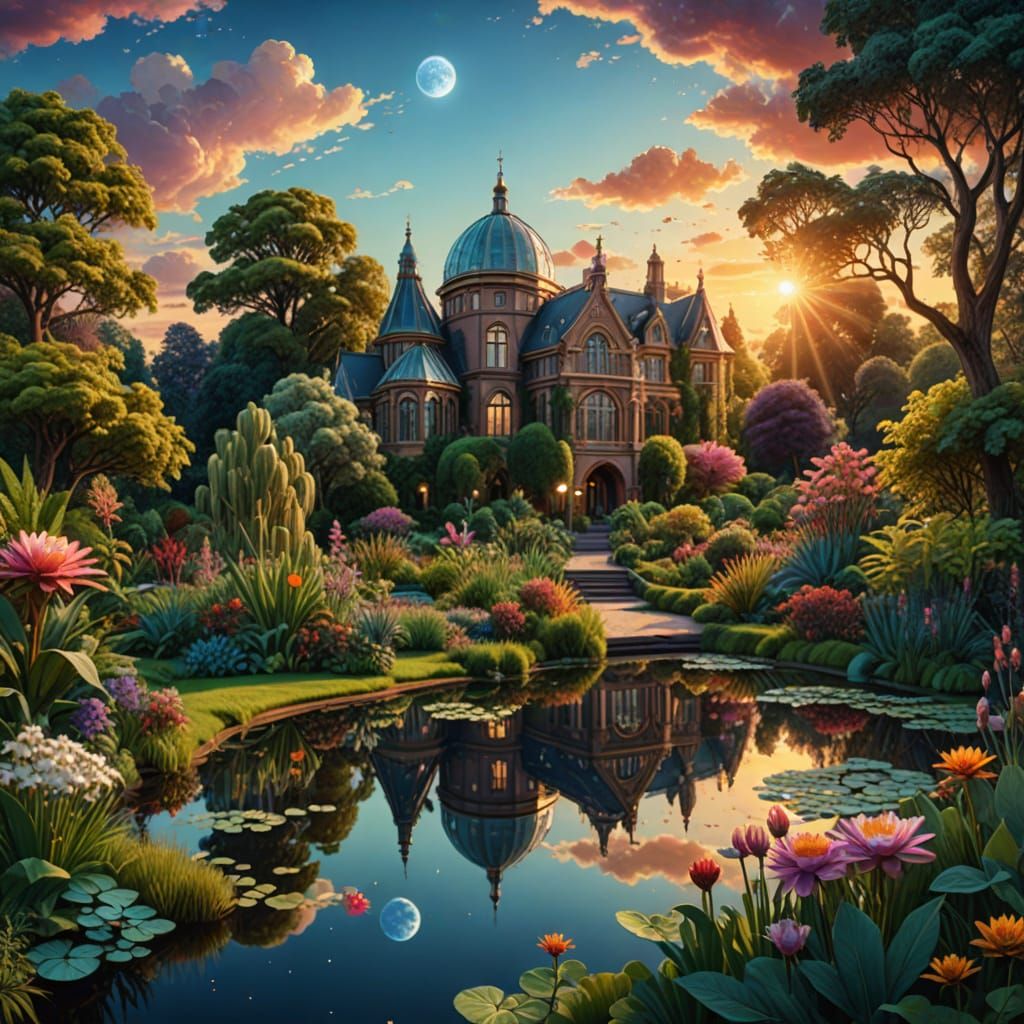 Botanical Garden Scene in Astral Cosmic Illustration
